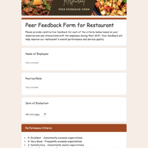 Peer Feedback Form for Restaurant