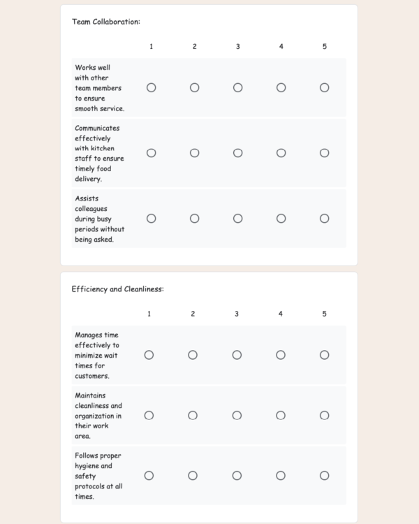 Peer Feedback Form for Restaurant