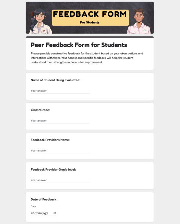 Peer Feedback Form for Students