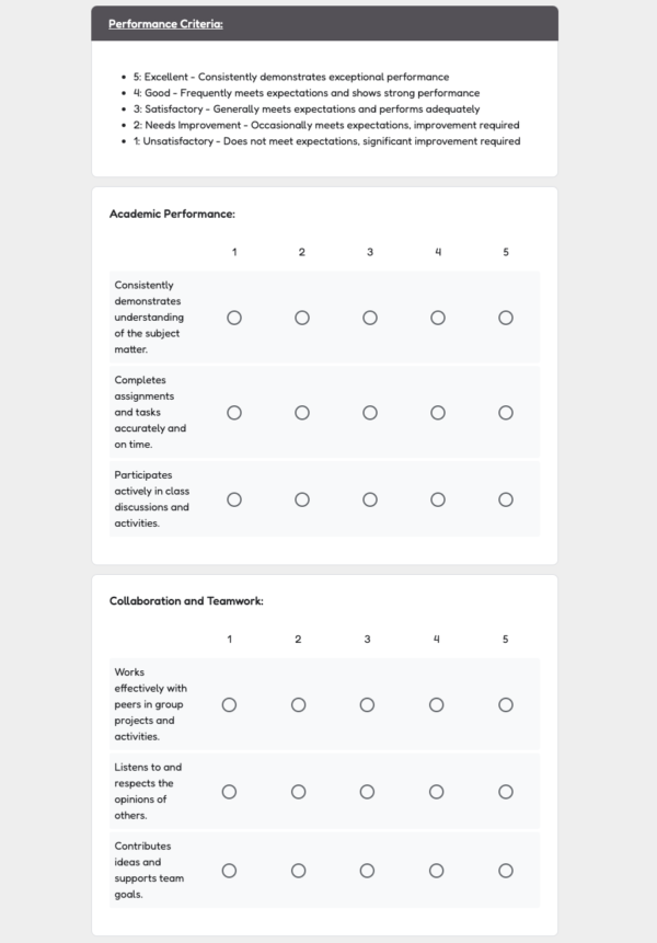 Peer Feedback Form for Students