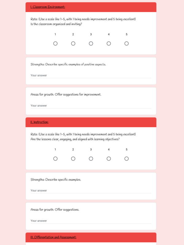 Peer Feedback Form for Teachers