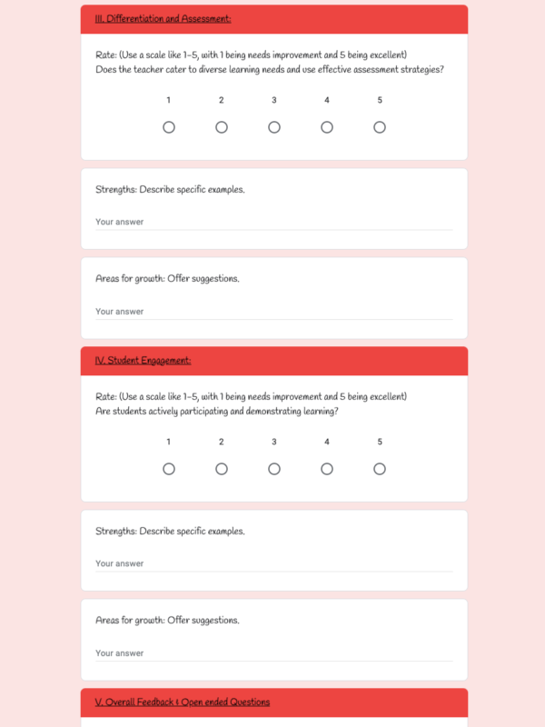 Peer Feedback Form for Teachers