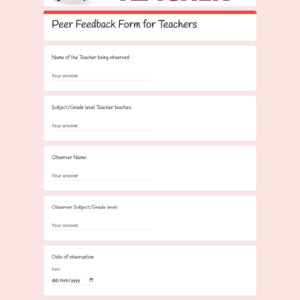 Peer Feedback Form for Teachers