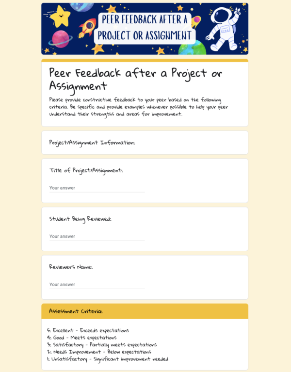 Peer Feedback after a Project or Assignment