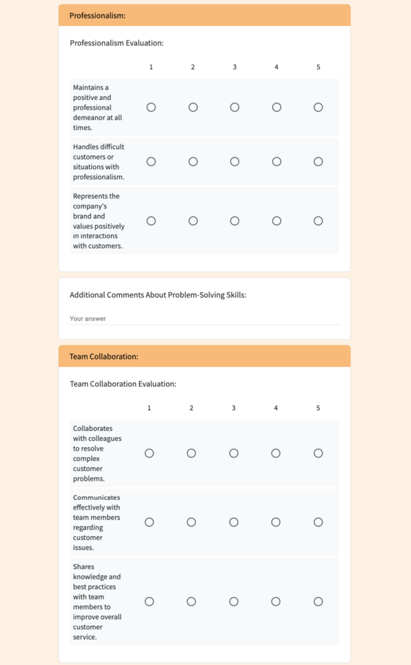 Peer Feedback form for Customer Service