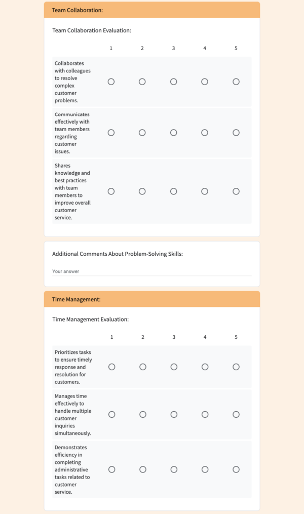 Peer Feedback form for Customer Service