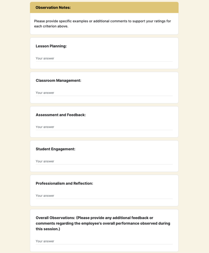 Free Peer Observation Form for Teachers Template in Google Forms