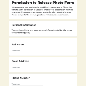 Permission to Release Photo Form