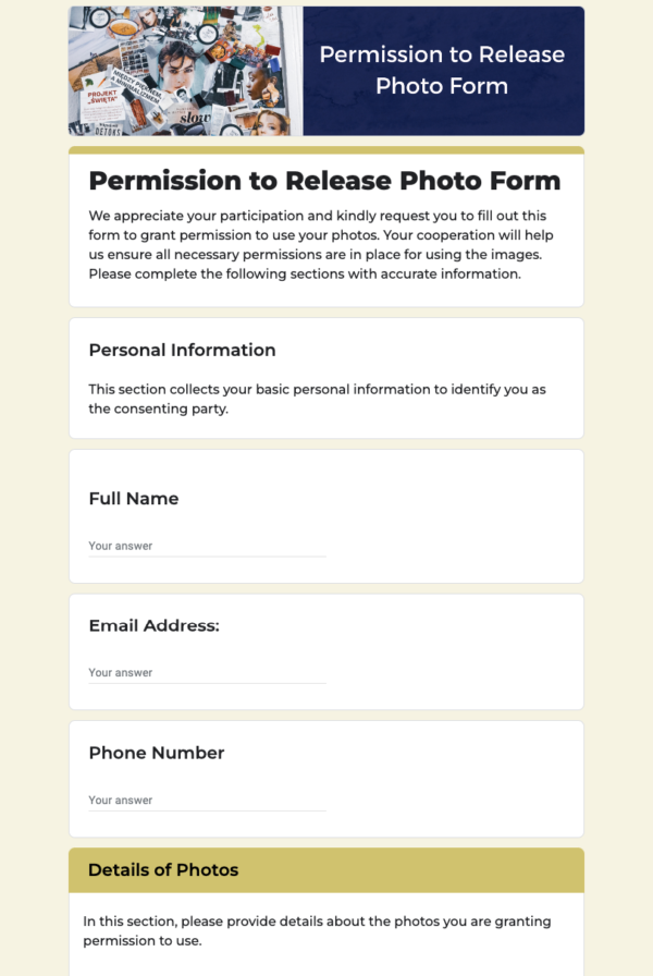 Permission to Release Photo Form