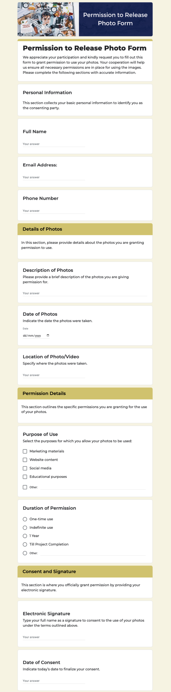 Permission to Release Photo Form Template