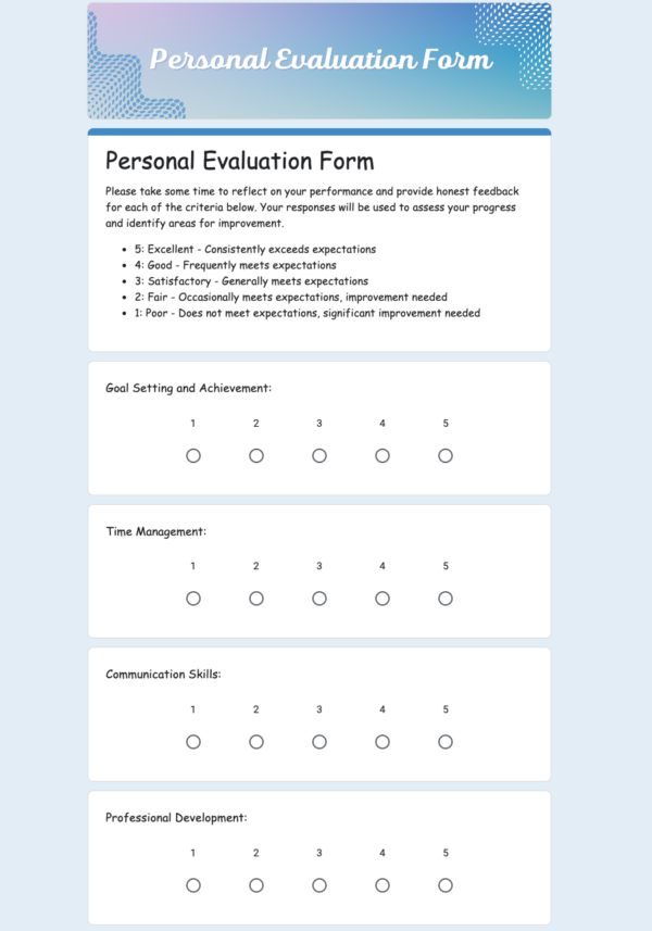 Personal Evaluation Form