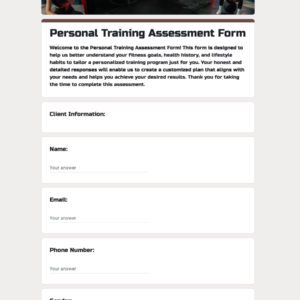 Personal Training Assessment Form