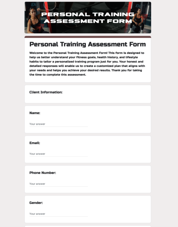 Personal Training Assessment Form