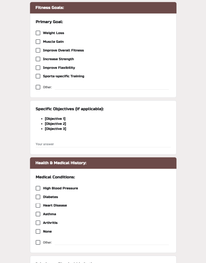 Free Personal Training Assessment Form Template in Google Forms