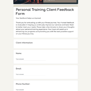 Personal Training Client Feedback Form