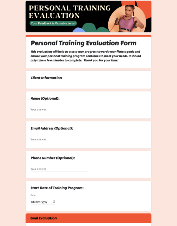 Personal Training Evaluation Form