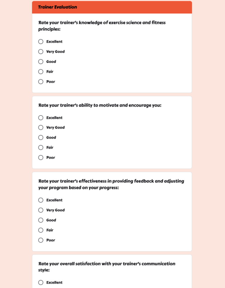 Free Personal Training Evaluation Form Template in Google Forms