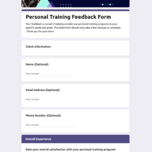 Personal Training Feedback Form