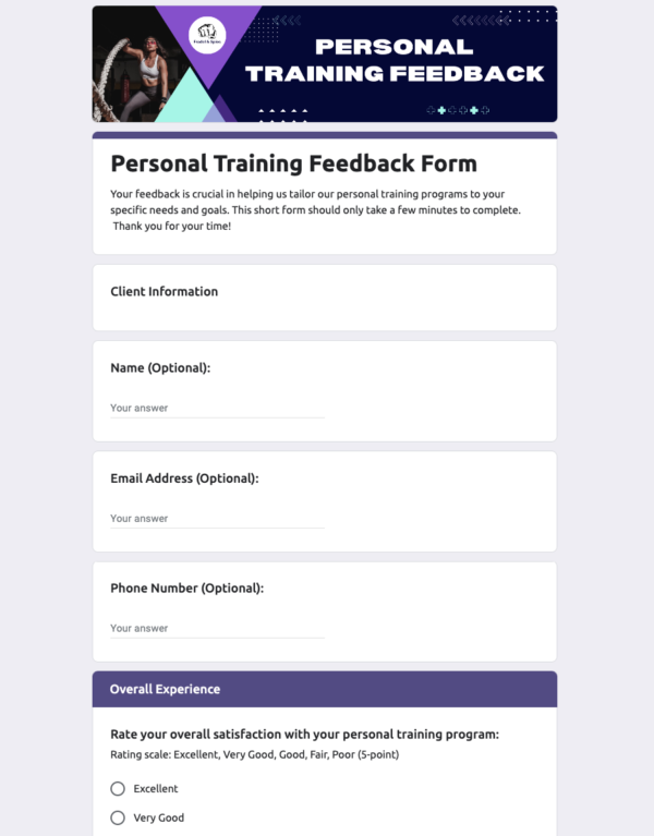 Personal Training Feedback Form