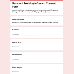 Personal Training Informed Consent Form