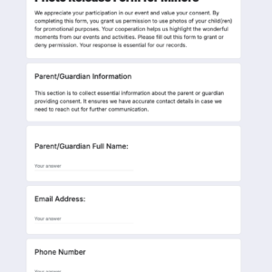 Photo Release Form for Minors