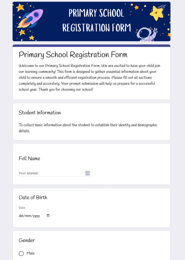 Primary School Registration Form