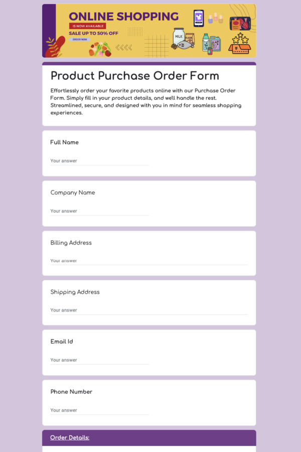 Product Purchase Order Form