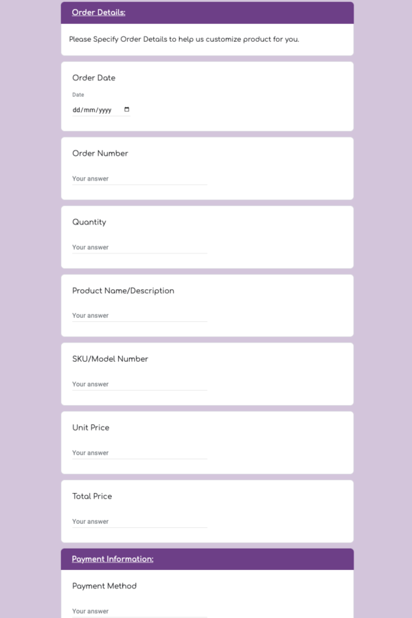 Product Purchase Order Form