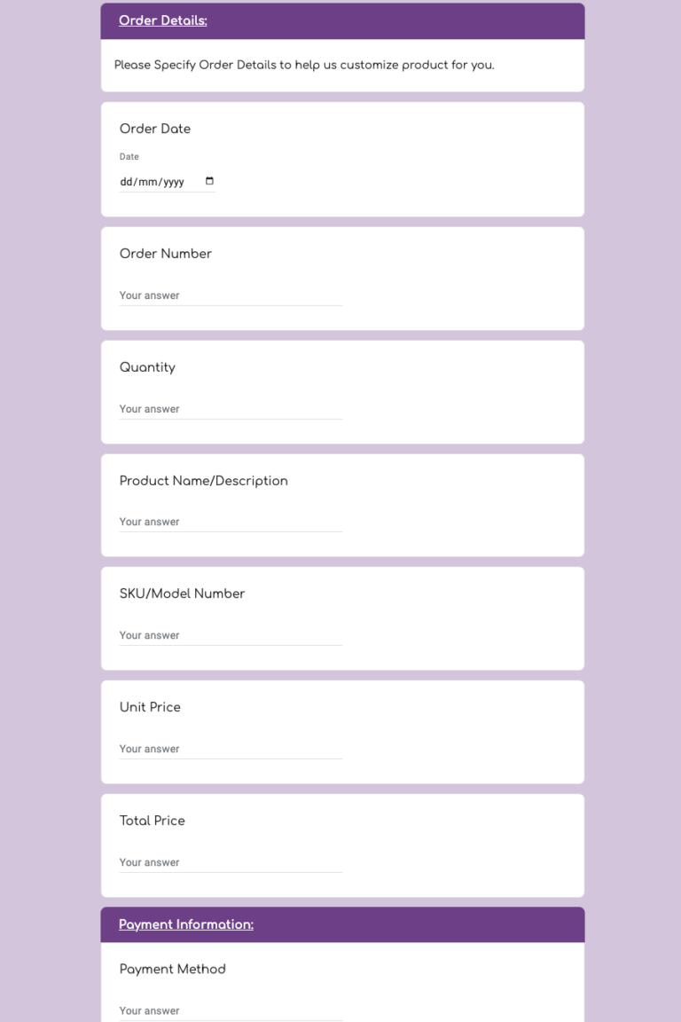 Free Product Purchase Order Form Template in Google Forms