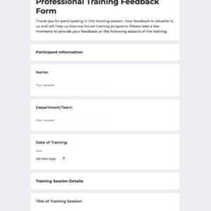 Professional Training Feedback Form