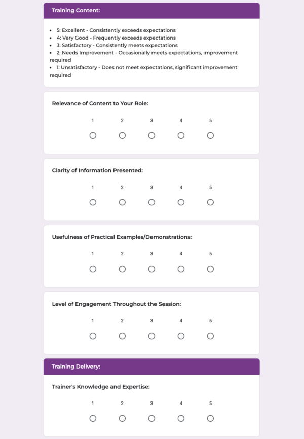 Professional Training Feedback Form