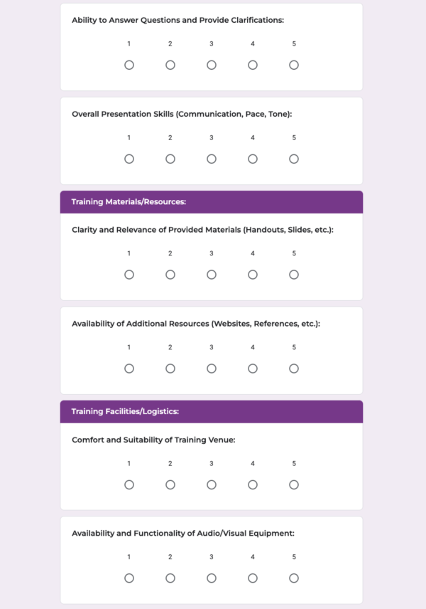 Professional Training Feedback Form