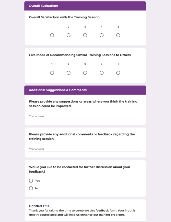 Professional Training Feedback Form