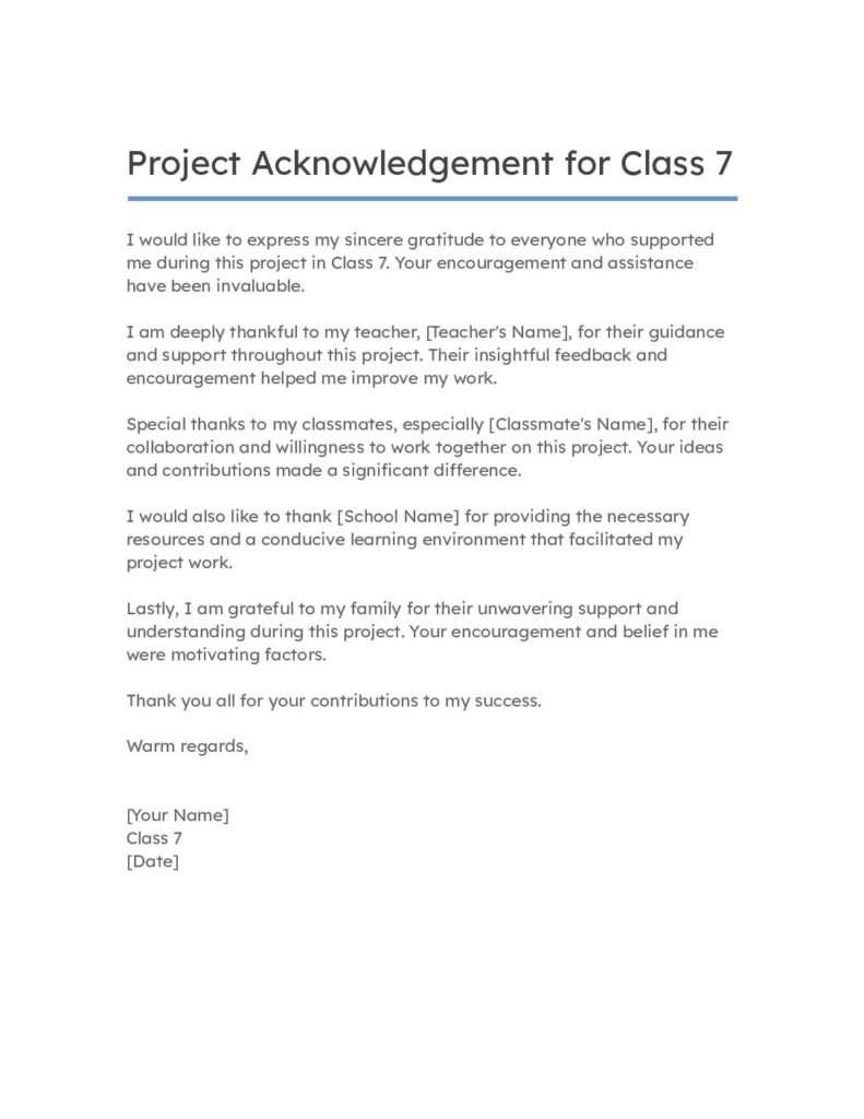 Project Acknowledgement for Class 7