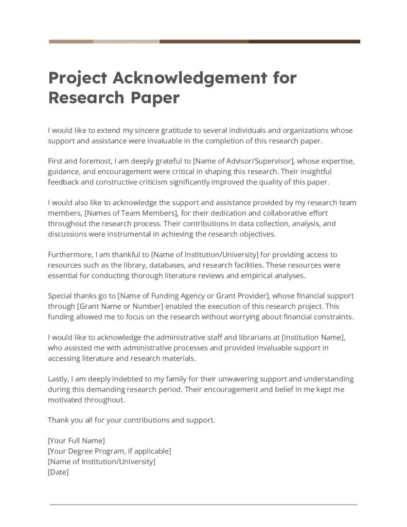 Project Acknowledgement for Research Paper