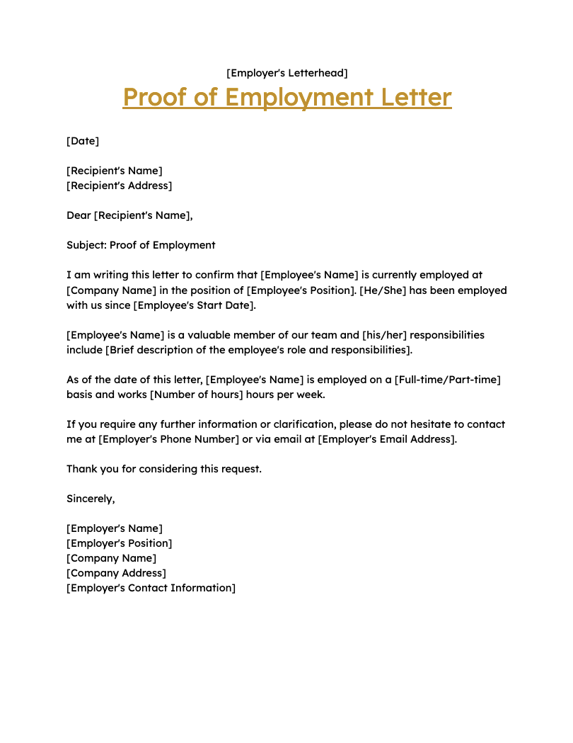 Proof of Employment Letter Format - 25+ Templates in PDF, Word, Google ...