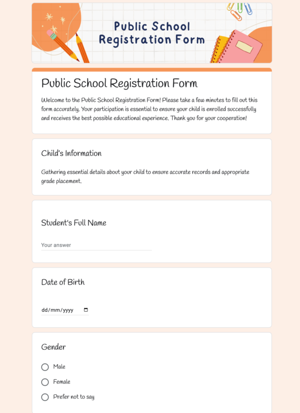 Public School Registration Form