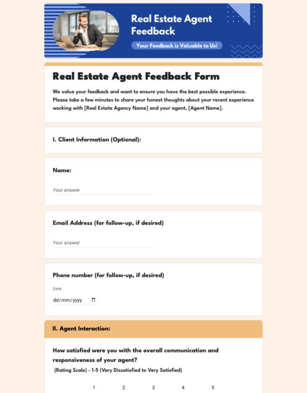 Real Estate Agent Feedback Form