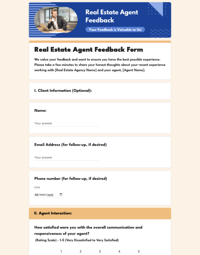 Free Real Estate Agent Feedback Form Template in Google Forms