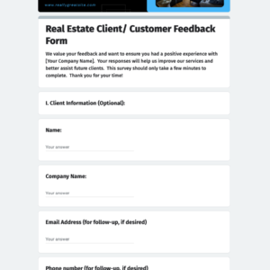 Real Estate Client Customer Feedback Form