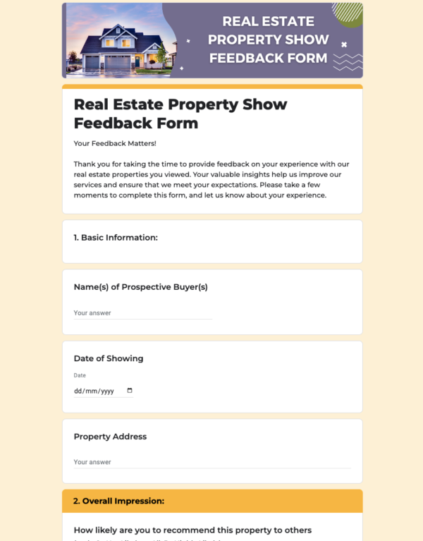 Real Estate Property Show Feedback Form