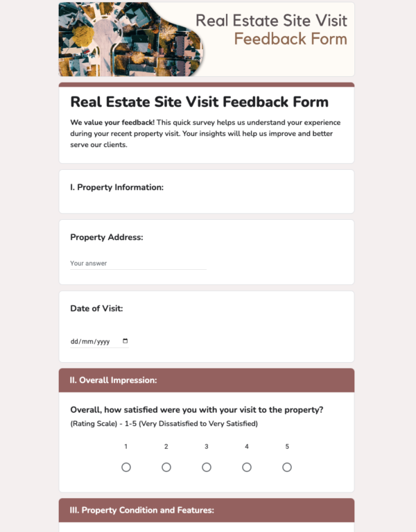 Real Estate Site Visit Feedback Form