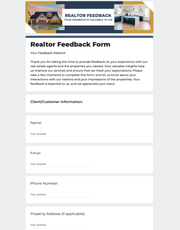 Realtor Feedback Form