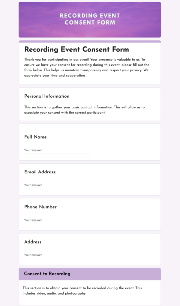 Recording Event Consent Form