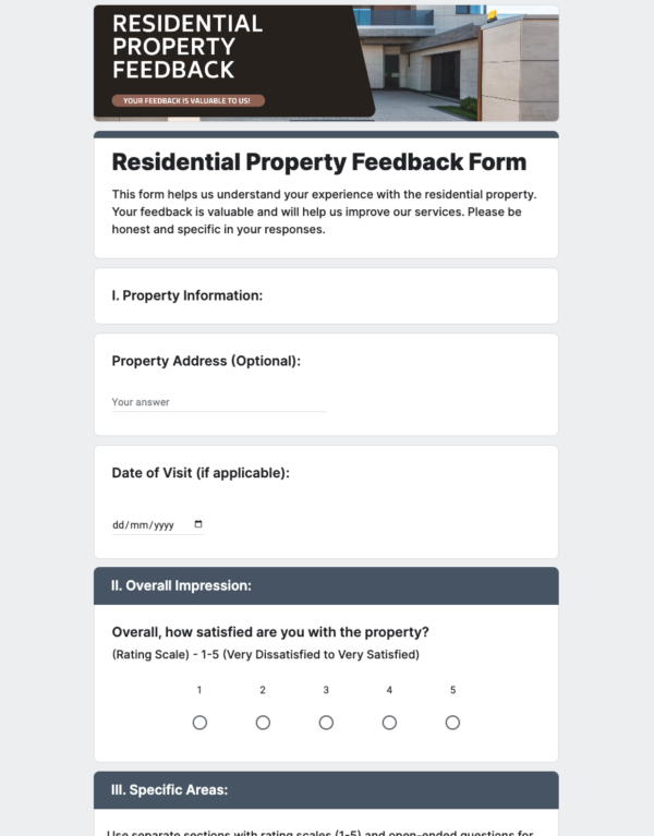 Residential Property Feedback Form