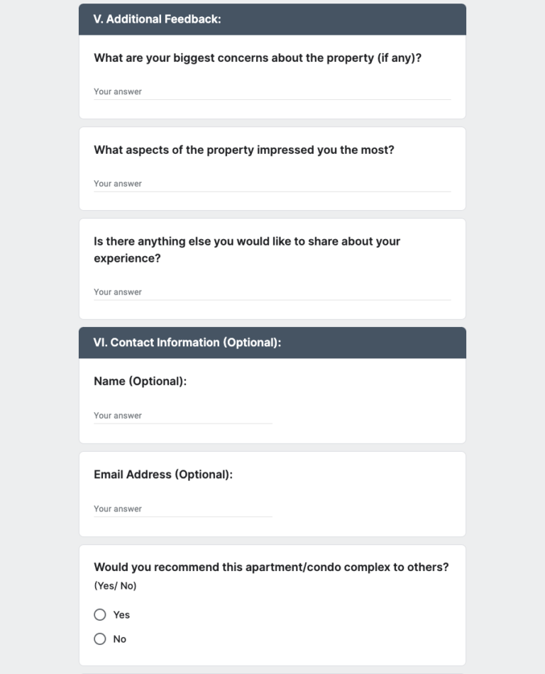 Free Residential Property Feedback Form Template in Google Forms