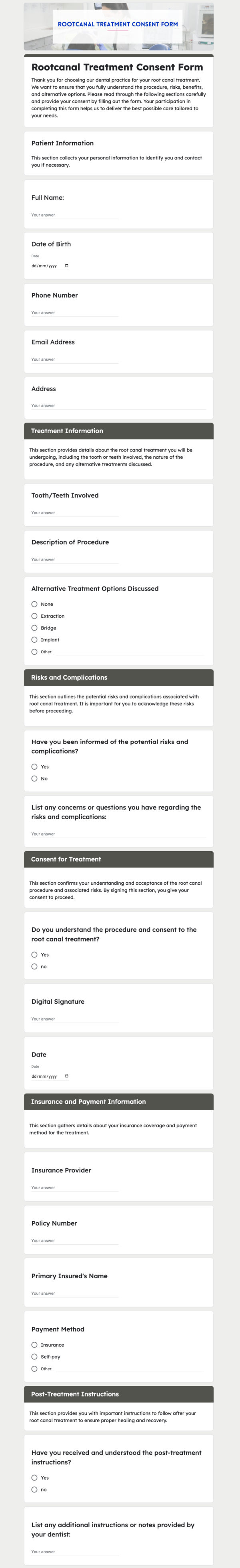 Rootcanal Treatment Consent Form template