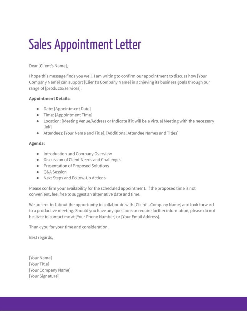 Sales Appointment Letter