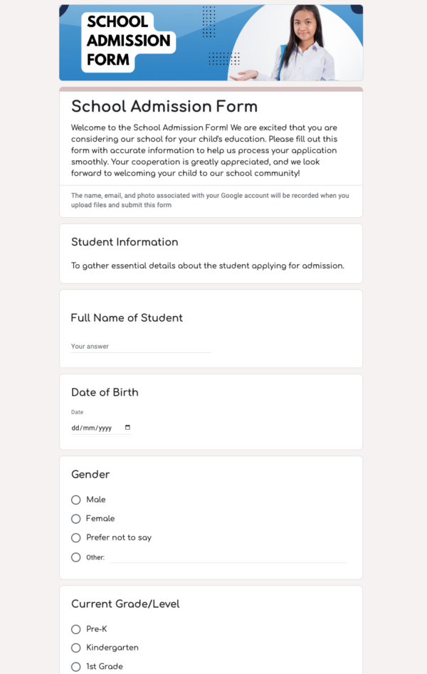 School Admission Form