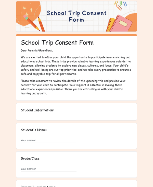 School Trip Consent Form